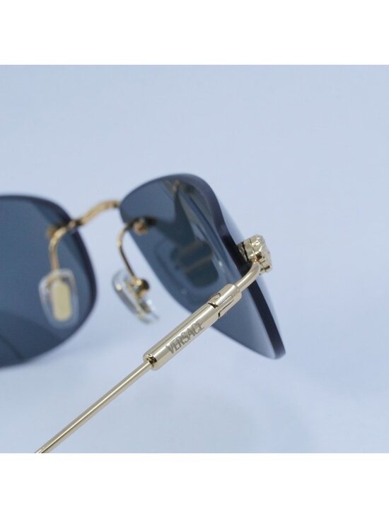 Versace VE2279 100287 Rectangle Sunglasses - Gold Frame, Dark Grey Lenses